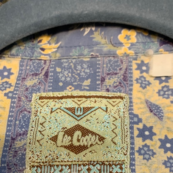 Vintage Men's Patterned Button-Up Shirt in Blue and Yellow - Picture 5 of 6